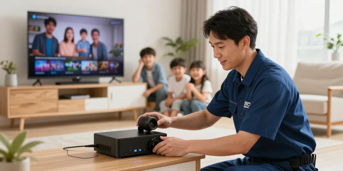 Trusted IPTV UK provider setting up IPTV services for a family in a local home.