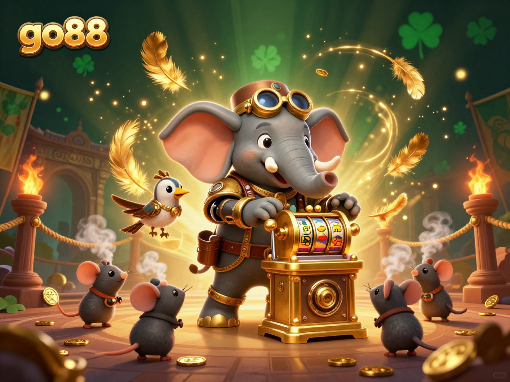 Play exciting slots like never before with go88’s immersive steampunk casino scene featuring detailed characters.