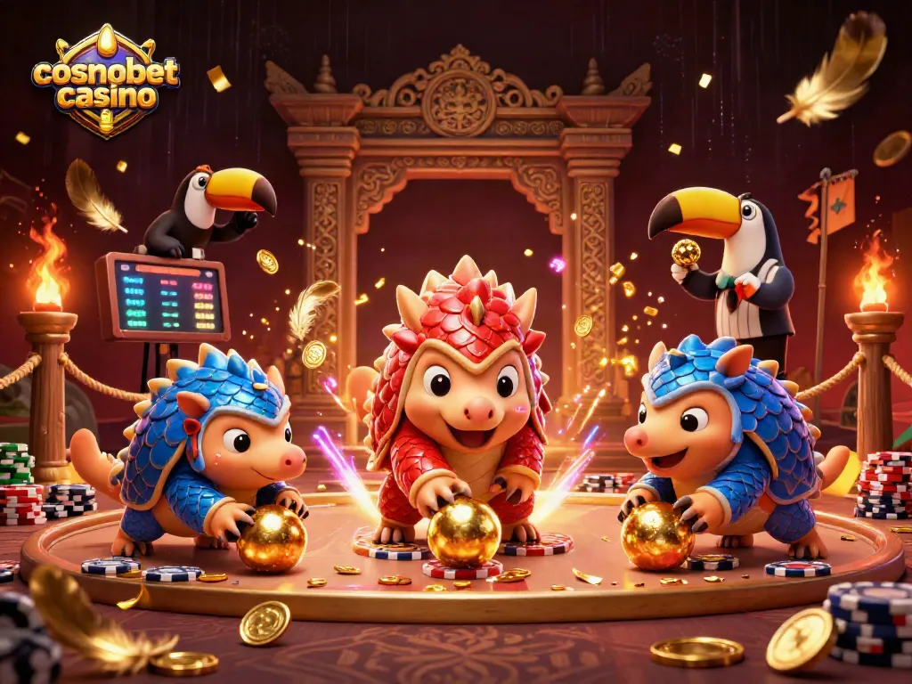 Experience excitement at cosmobet casino with rival pangolins in action amidst poker chips.