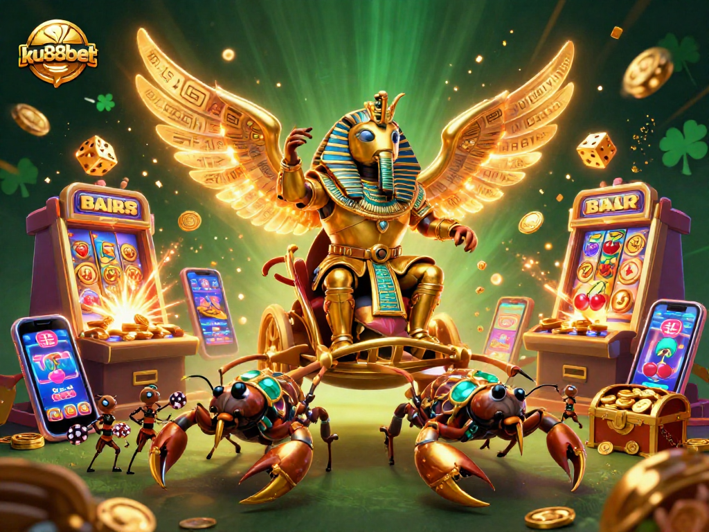 Engaging ku88bet slot machine scene with animated characters for casino excitement.