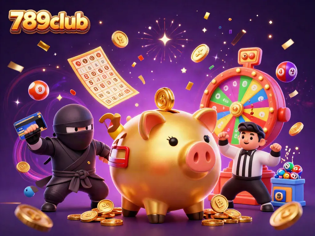 Engage in thrilling opportunities at 789club with exciting golden piggy bank action in a dynamic casino scene.
