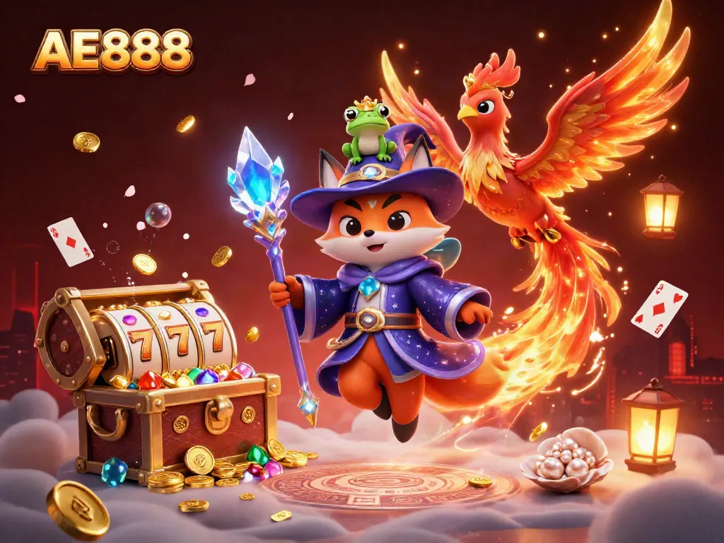 Engage with AE888's magical casino adventure featuring vibrant slots and dynamic characters.