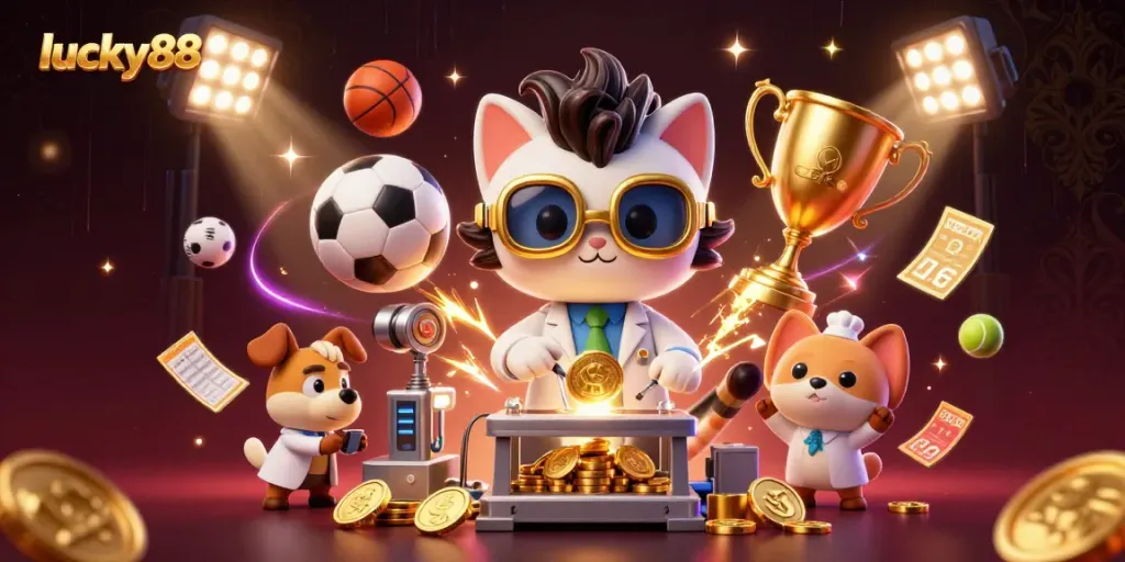 Experience the excitement of lucky88 with animated characters and dynamic sports betting elements.