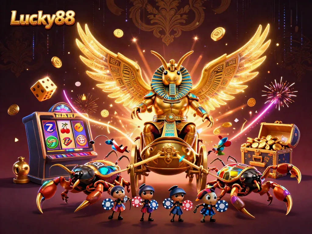 Experience the thrill of Lucky88 with a vibrant 3D casino scene brimming with excitement.
