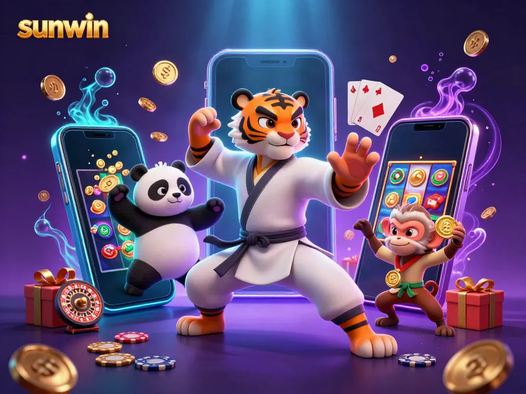 Join the fun at sunwin with animated characters enjoying thrilling casino gaming.