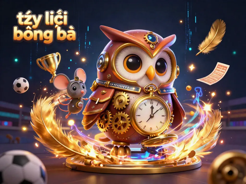 Engage with tỷ lệ bóng đá through a vibrant 3D betting scene featuring a cartoon owl and sports elements.