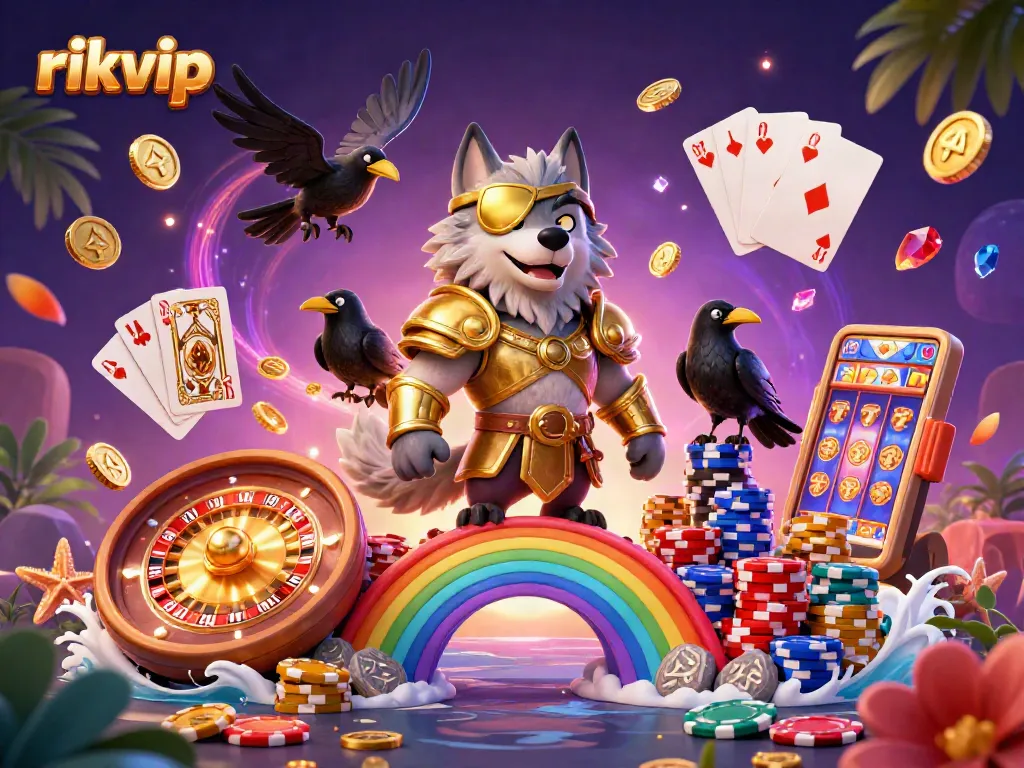Experience excitement with rikvip at a vibrant, action-packed casino scene featuring mythical elements.