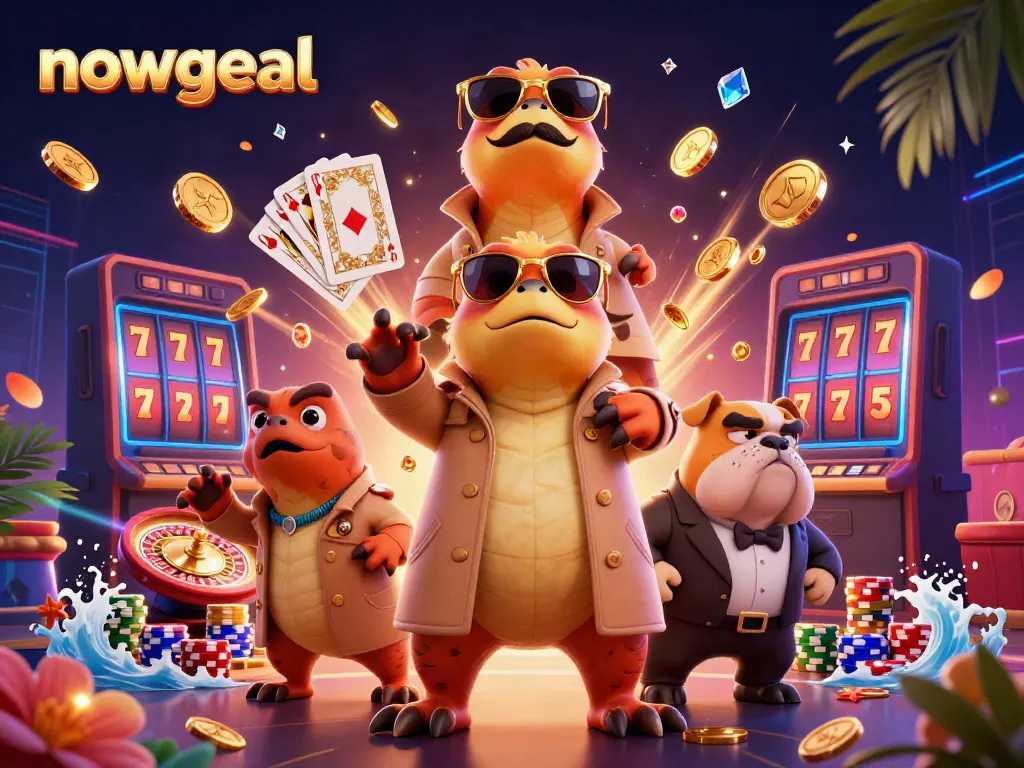 Raptors amusingly attempt to enter a Nowgoal casino with cascading coins and jewels around them.