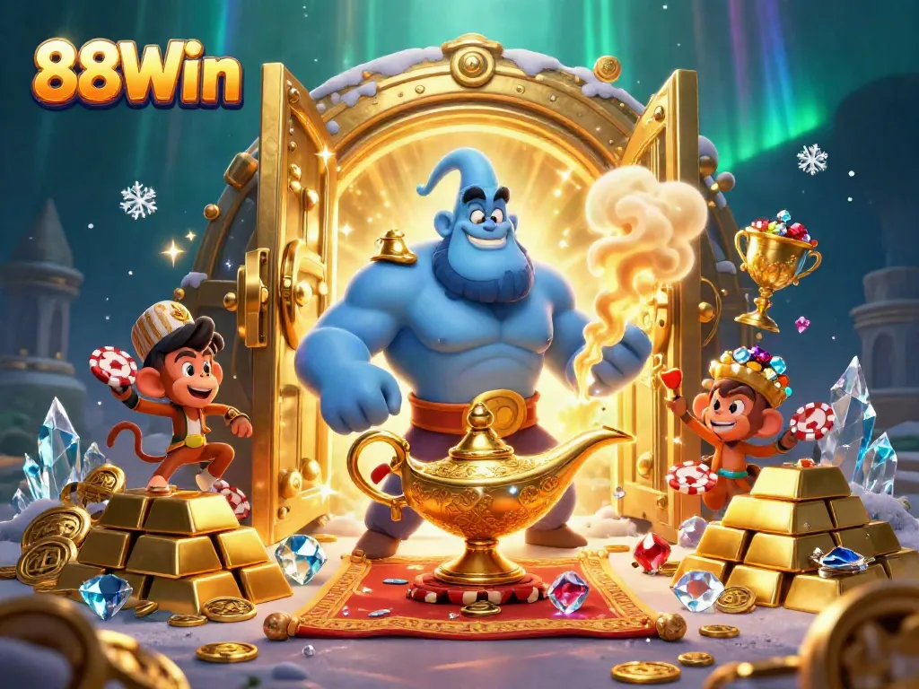 Bet on excitement with 88Win as a genie grants wishes of massive payouts with gold treasures.