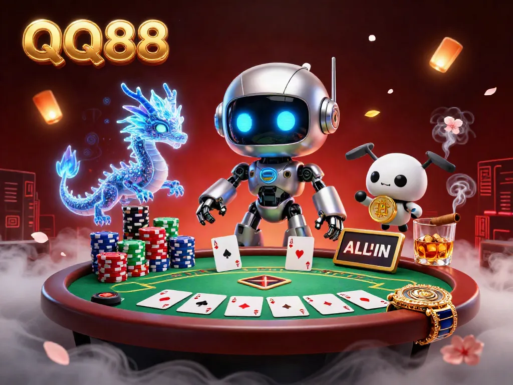 Win exciting rewards with QQ88's vibrant casino atmosphere, showcasing poker elements and advanced graphics.