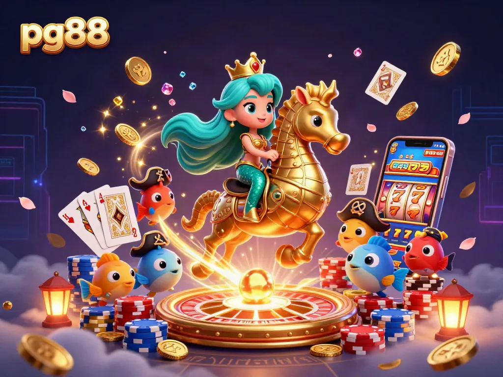Experience the excitement of pg88 with a mermaid casino scene bursting with coins and slot elements.