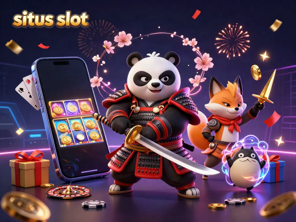 Engage with the thrilling dynamics of situs slot with samurai panda and ninja fox in a casino magical scene