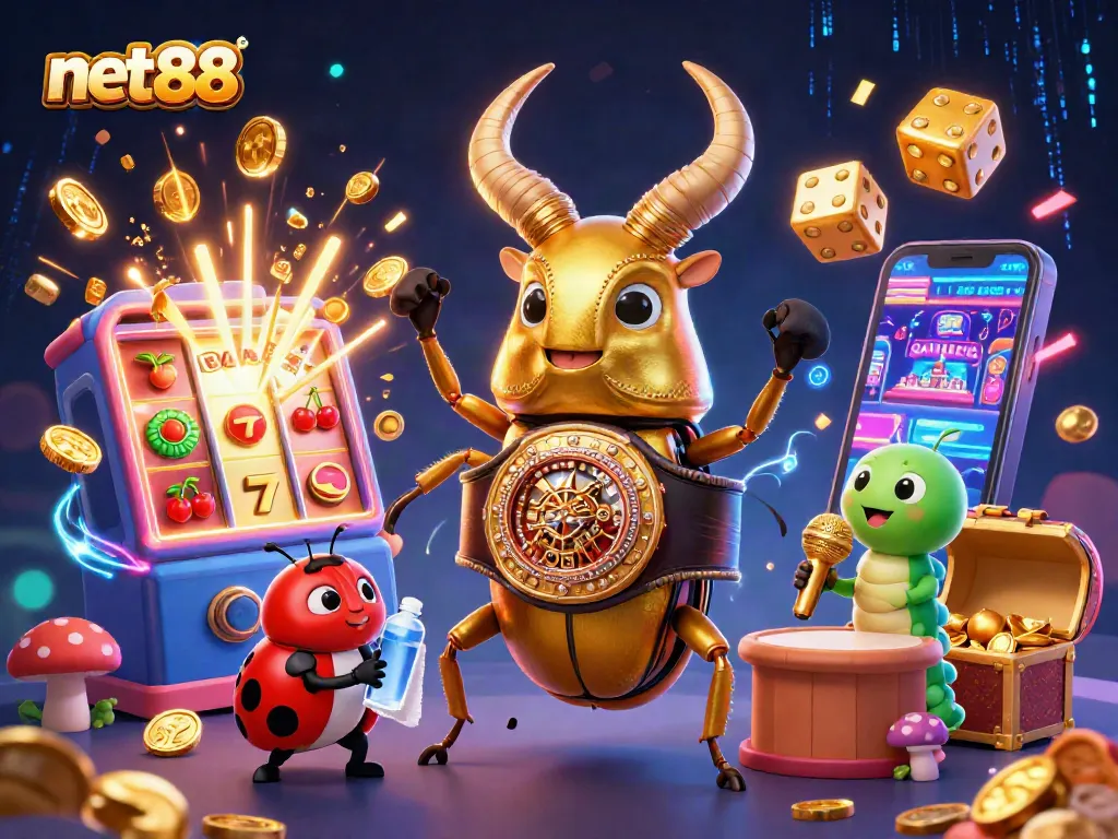 Engage in thrilling net88 gameplay with dynamic casino elements and colorful characters.