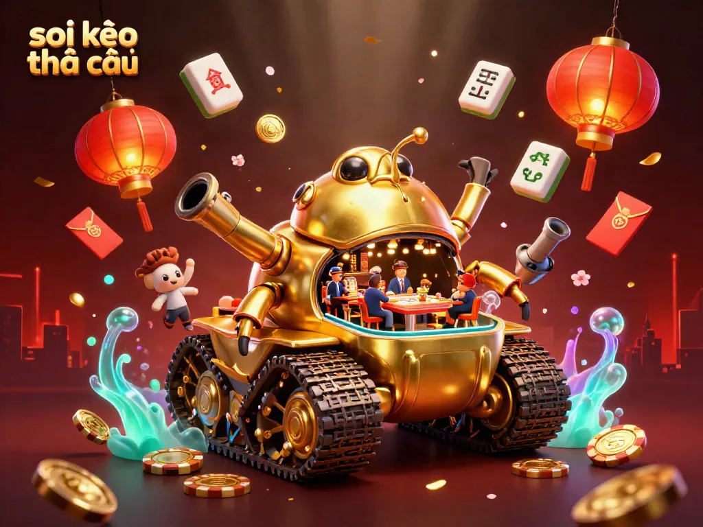 Experience the thrill of soi kèo nhà cái with this dynamic casino-themed illustration, featuring a golden beetle tank.