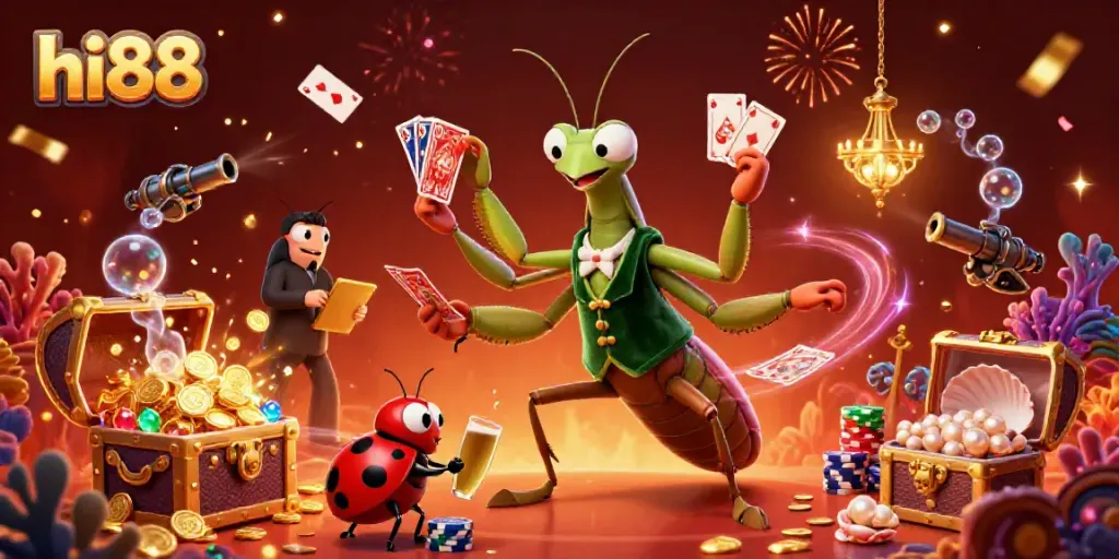 Experience thrilling gaming action at hi88 with a lively cartoon casino scene featuring characters and vibrant visuals.