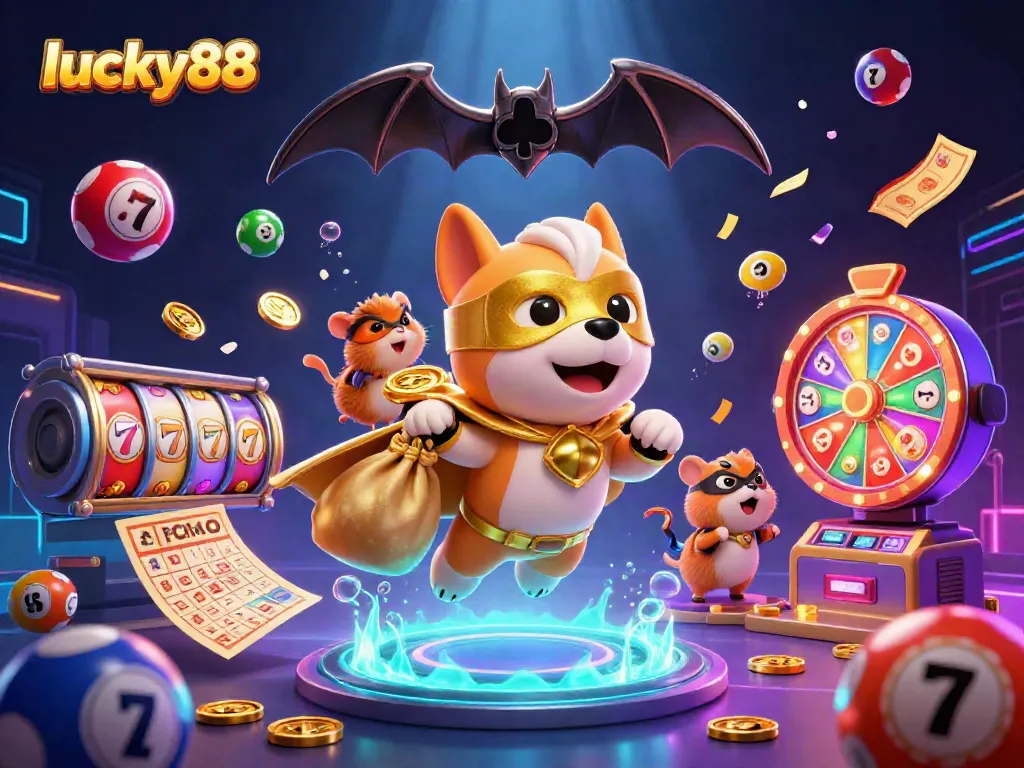 Experience the thrill of winning in lucky88’s captivating gambling world, featuring playful characters and vibrant casino elements.
