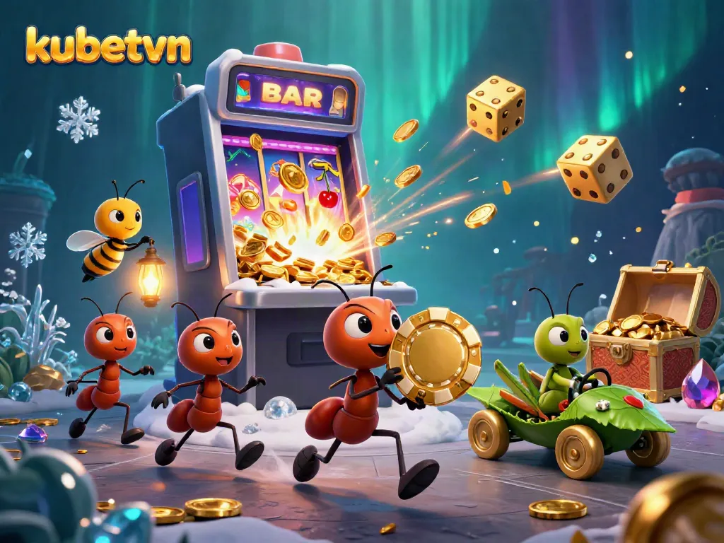 Engage in thrilling gambling at kubetvn with animated characters enjoying a vibrant casino atmosphere.