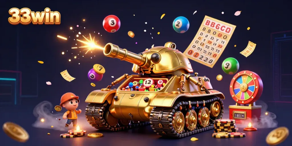 Experience the exciting world of 33win with vibrant casino-themed elements and golden confetti.
