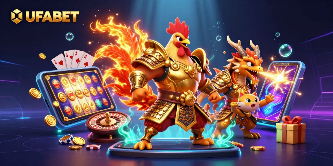 Experience excitement with UFABET's gaming adventure featuring vibrant characters and dynamic casino elements.