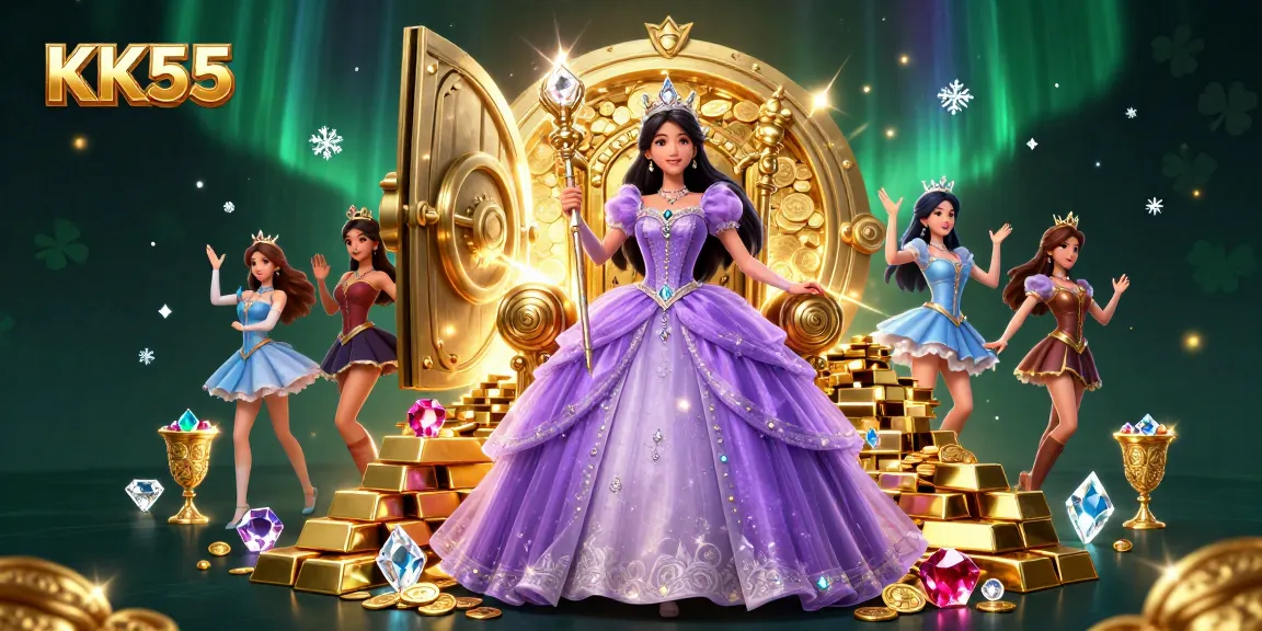 ExperienceKK55 with a stunning casino-themed illustration showcasing jewels and gold.