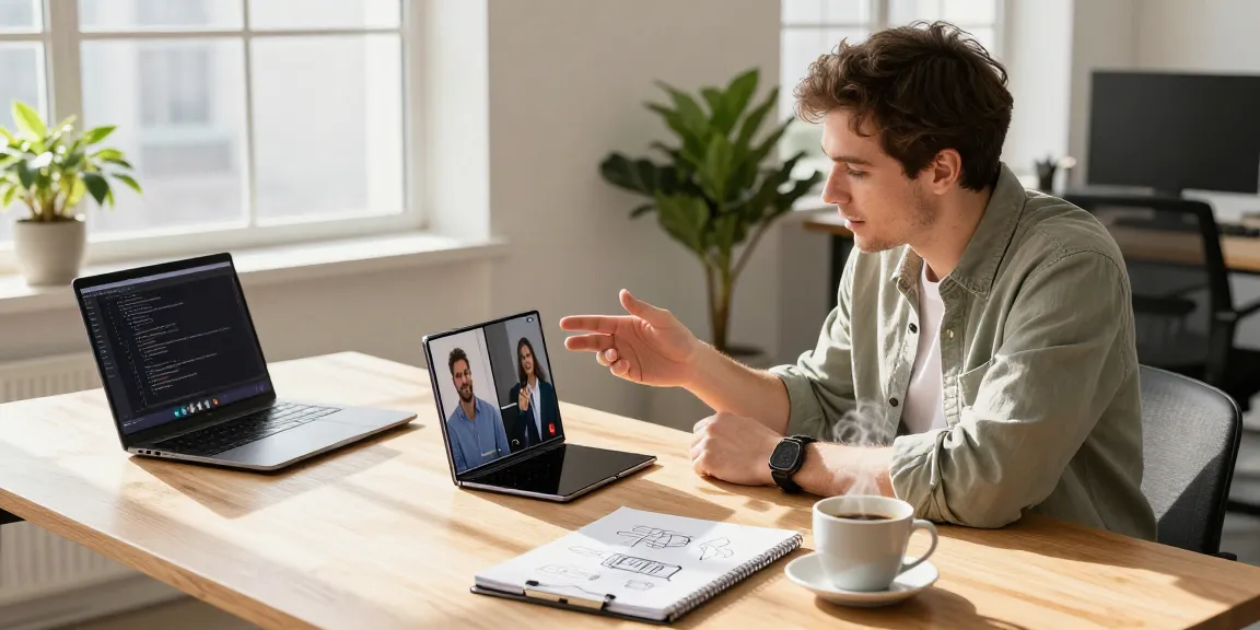 Professional discussing the Samsung Galaxy Z TriFold in a modern tech workspace with natural light.