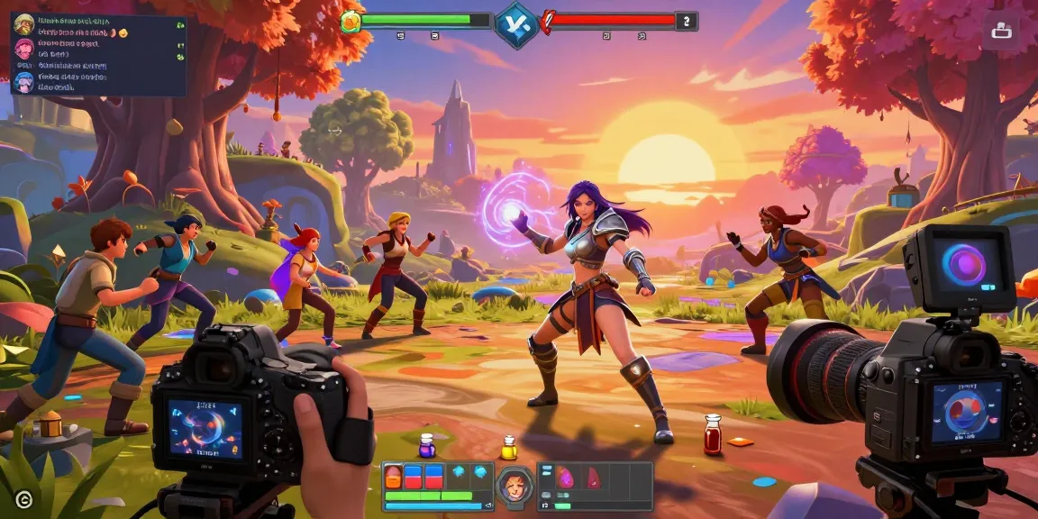 Dynamic gaming scene showcasing lewdspot characters strategizing in an animated fantasy landscape.