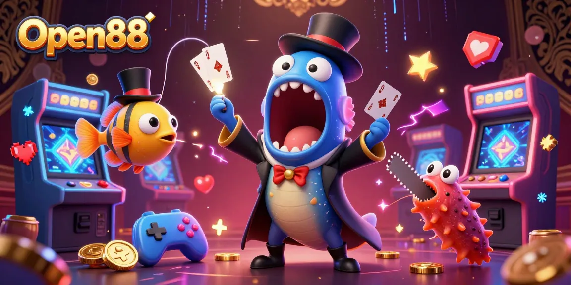Experience Open88's thrilling casino action with a magical underwater scene featuring a gulper eel and anglerfish.