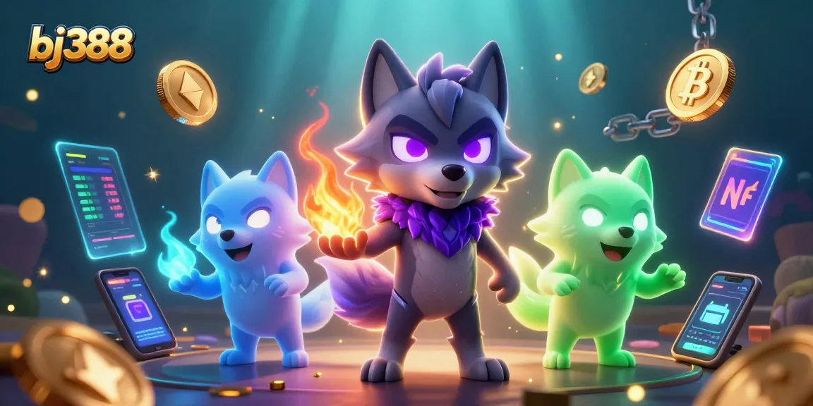 Bet on bj388 with a dynamic 3D illustration of a shadow wolf leader in a casino-themed setup.
