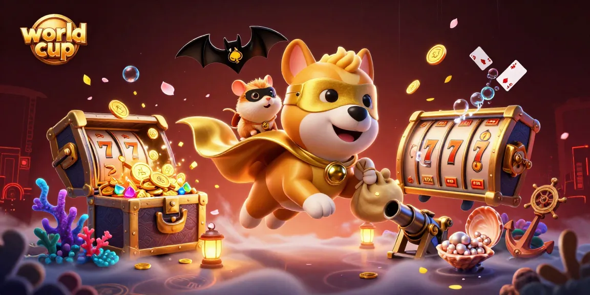Catch big wins with the superhero dog at the world cup-themed casino adventure illustration.