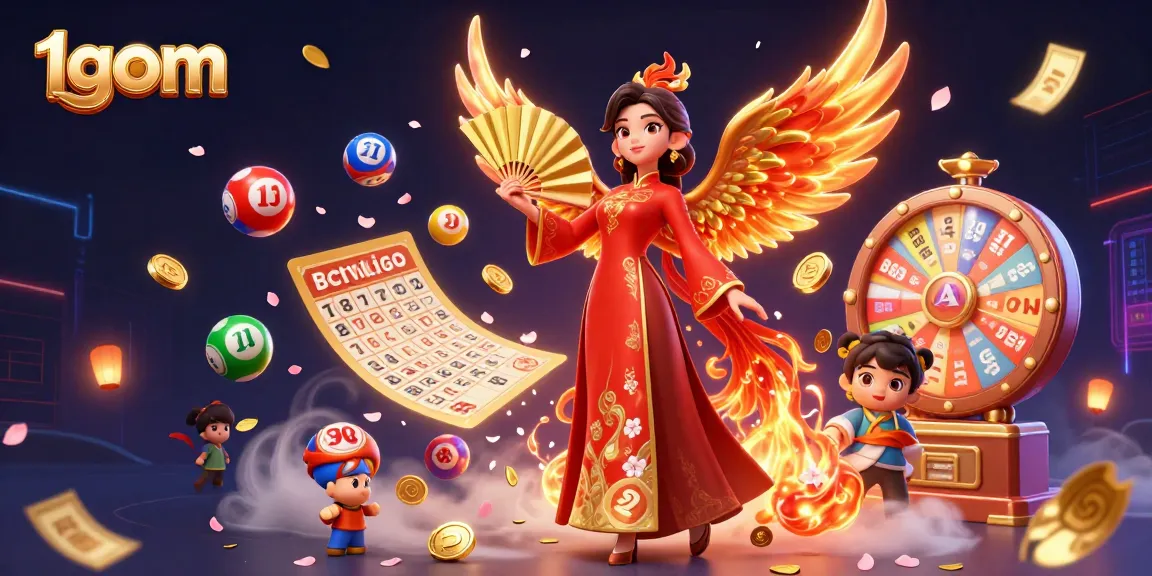 Experience betting excitement with 1gom's energetic scene featuring dynamic lottery elements and a stunning ao dai.
