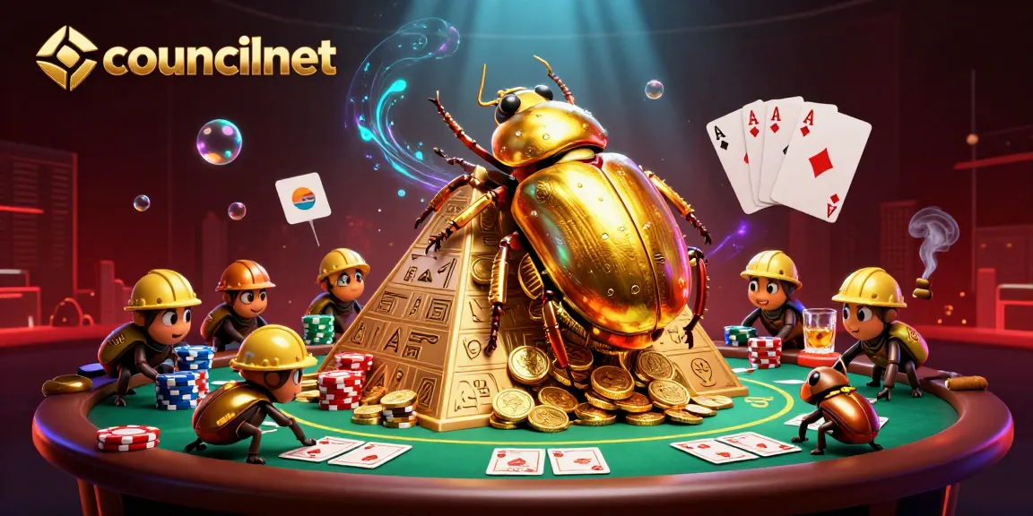 Experience the thrill of gaming with councilnet in a vibrant pyramid scene showcasing 3D beetles and casino action.