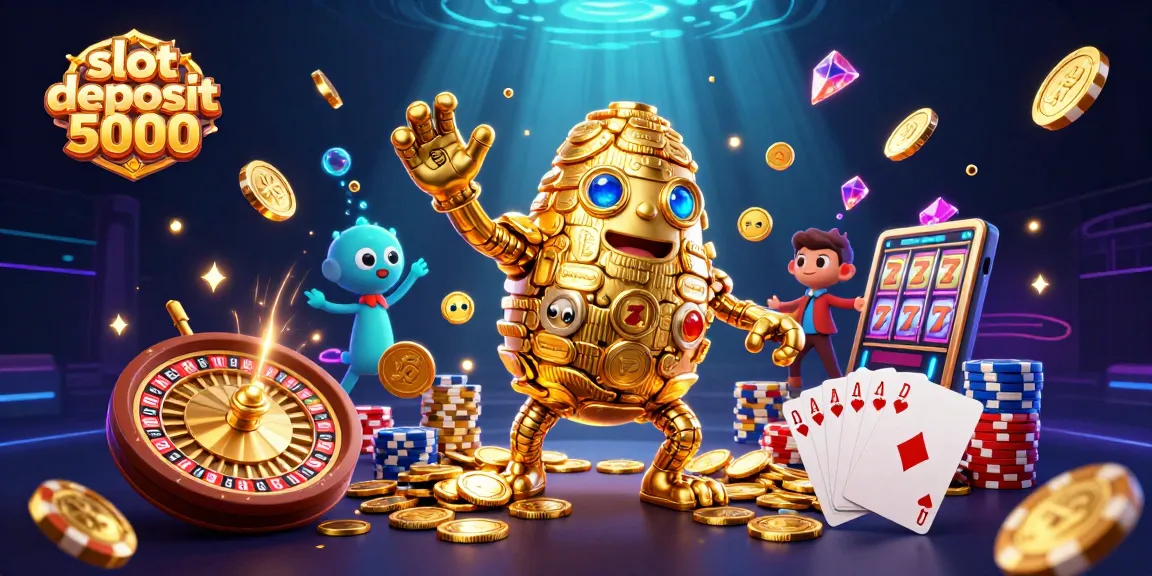 Experience the excitement at slot deposit 5000 with vibrant 3D animated characters and casino elements.