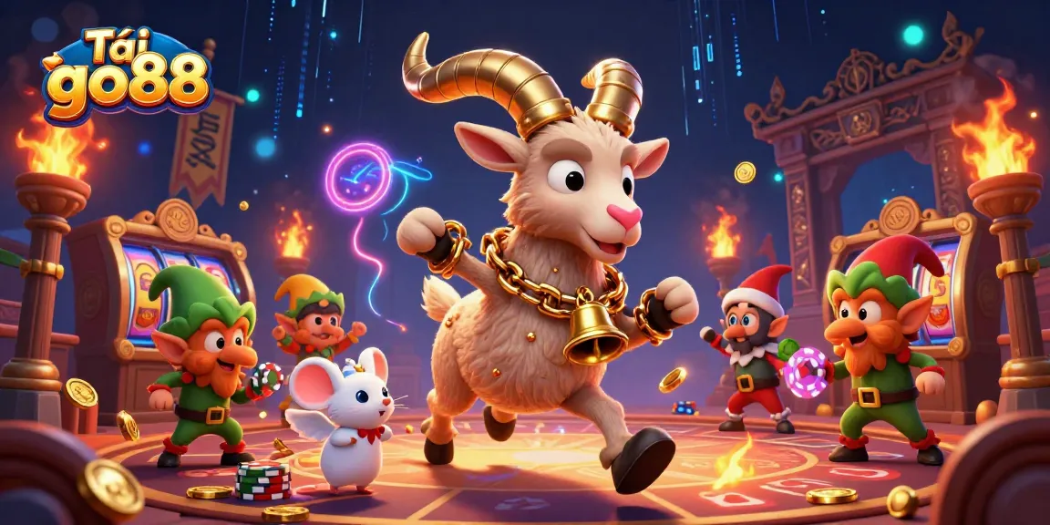 Engage in thrilling gameplay with Tải go88 as Krampus entertains in a festive casino scene.