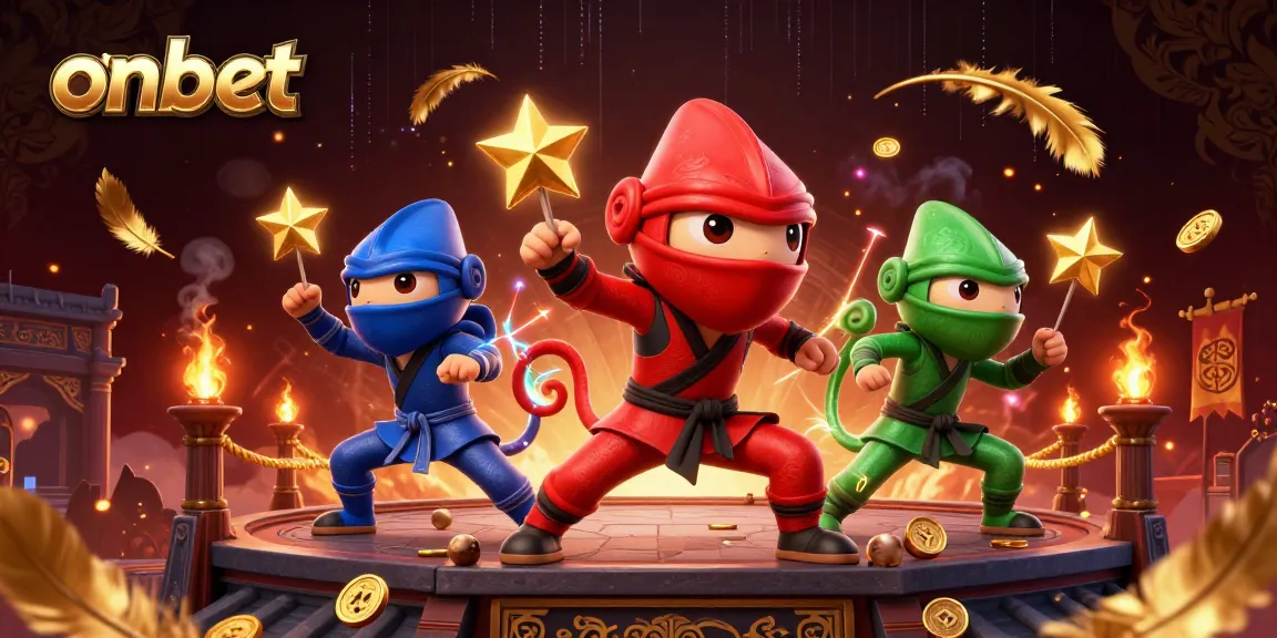Join the dynamic action of onbet as ninja chameleons showcase their martial arts skills amidst a casino-themed battleground.