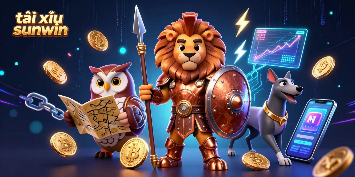 Engage in thrilling tài xỉu sunwin gameplay featuring a Spartan lion, strategic owl, and swift greyhound amidst crypto elements.