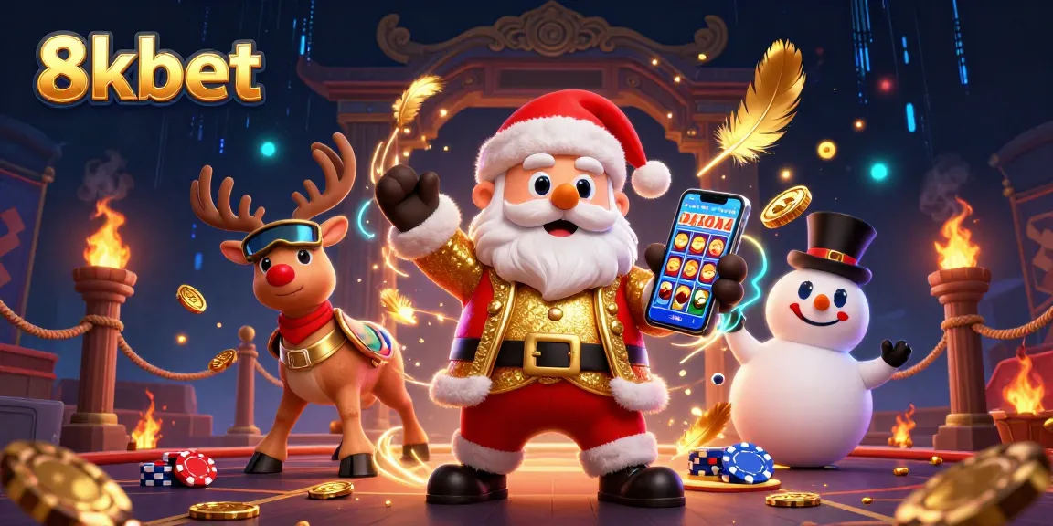 Engage in thrilling gaming action at 8xbet with Santa, his reindeer, and a unique snowman companion.