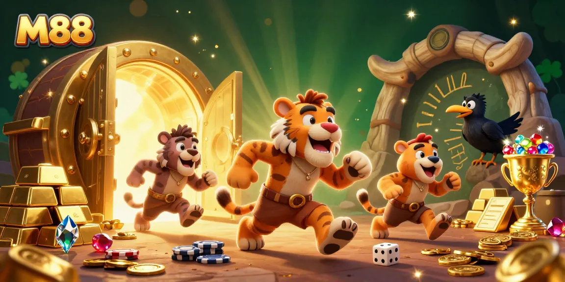 Experience thrilling games at M88 with an engaging scene of historical characters in a rich casino backdrop.