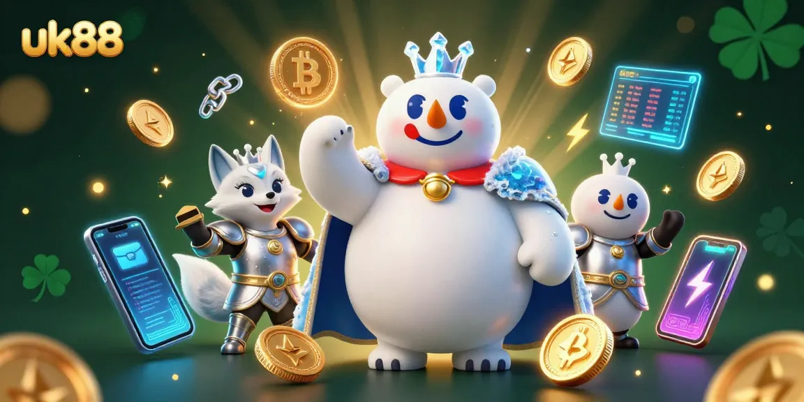 Capture exciting uk88 gameplay with polar bear and snow fox amidst dynamic crypto elements.