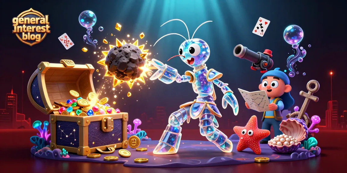 Experience a thrilling general interest blog scene with a galactic mantis shrimp battling for treasures in a vibrant underwater casino.