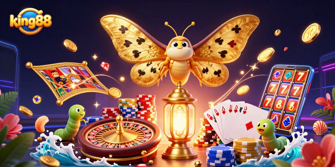 Experience thrilling gameplay at king88 with vibrant casino elements including roulette, cards, and gold coins.
