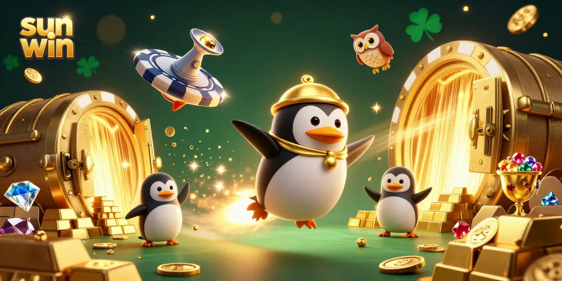 Join the excitement at sun win, where a golden penguin and treasures abound in a vibrant casino world.