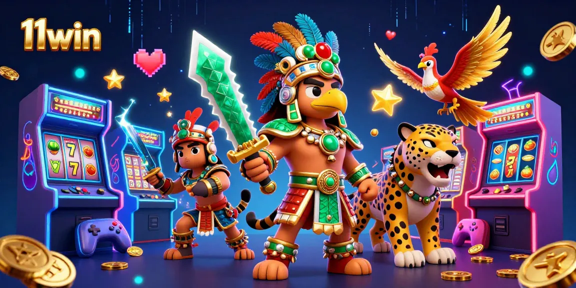 Engage with the excitement of 11win through an ultra-detailed Aztec-themed casino illustration.
