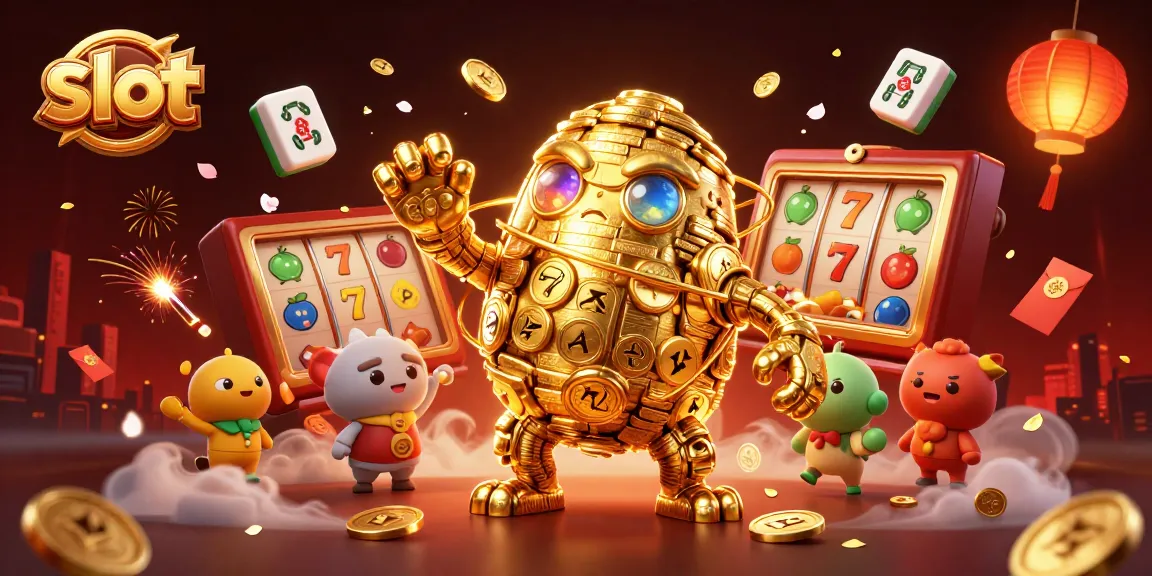 Engage with exciting slot games featuring a golden golem and vibrant casino elements.