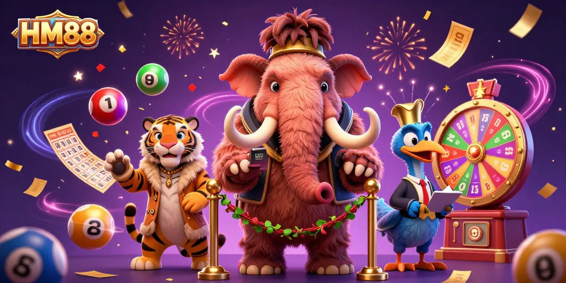 Experience thrilling gaming at HM88 with a 3D interactive casino scene featuring vibrant lottery elements.