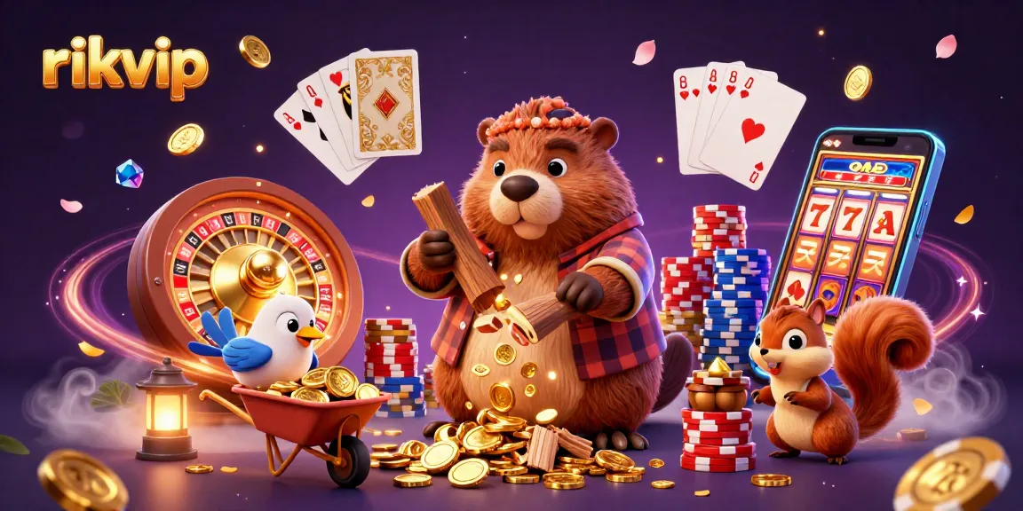 Experience thrilling gameplay at rikvip with a beaver collecting golden coins in a vibrant casino world.