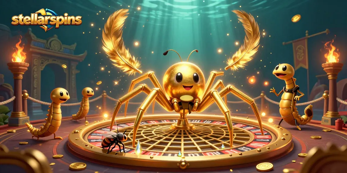 Engage with stellarspins as the golden spider spins a roulette web in this vibrant casino scene.