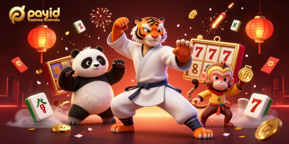 Experience excitement at payid casinos australia with thrilling slot reels and vibrant characters.