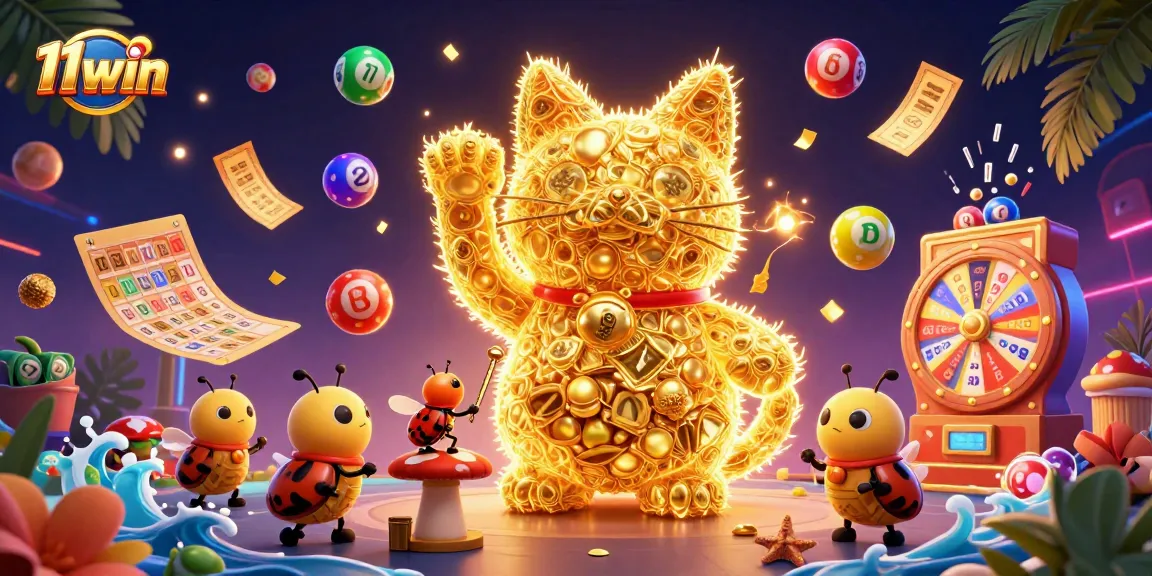 Experience the excitement of winning at 11win with vibrant lottery elements and a lucky cat theme.