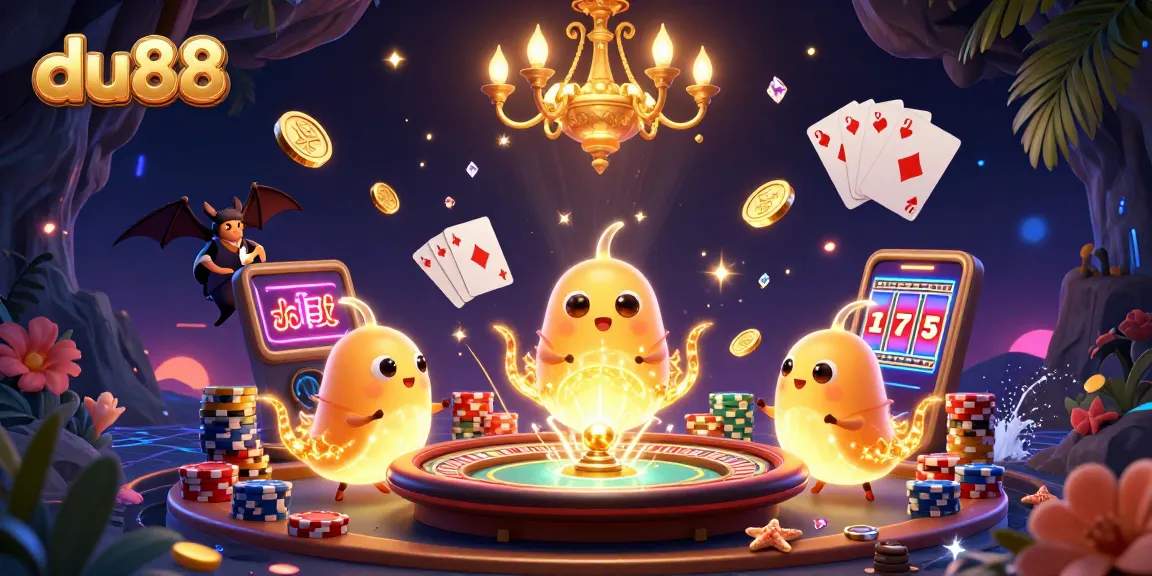 Enjoy an electrifying gaming experience at du88 with dazzling glowworm characters and vibrant casino elements.
