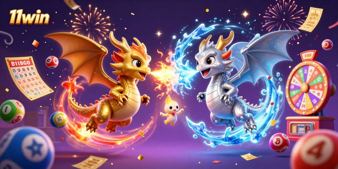 11win presents an exciting dragon showdown with colorful lottery elements for a vibrant casino atmosphere